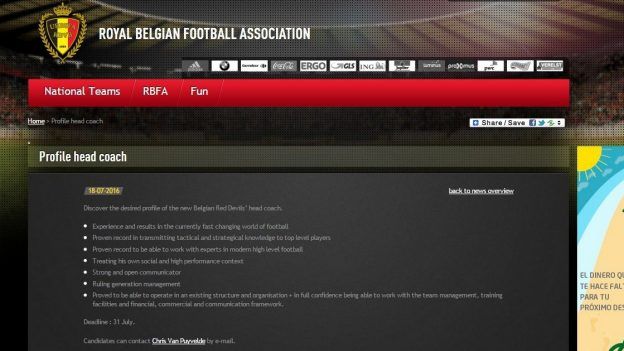 La selección de Bélgica busca entrenador a través de Internet