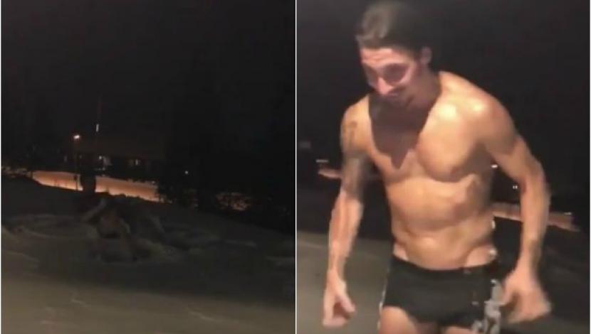 Otra locura de Zlatan; hace abdominales en la nieve con poca ropa (Video)