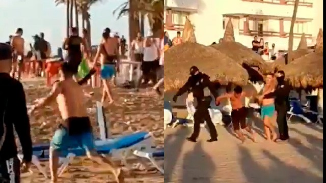 Se enfrascan aficionados Chivas en trifulca de playa